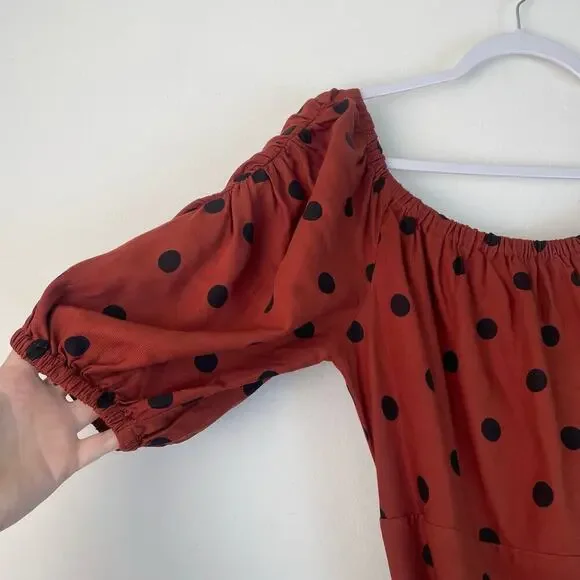 Maeve Brown Polka Dot Maxi Dress Off Shoulder Size 10 - Picture 6 of 10